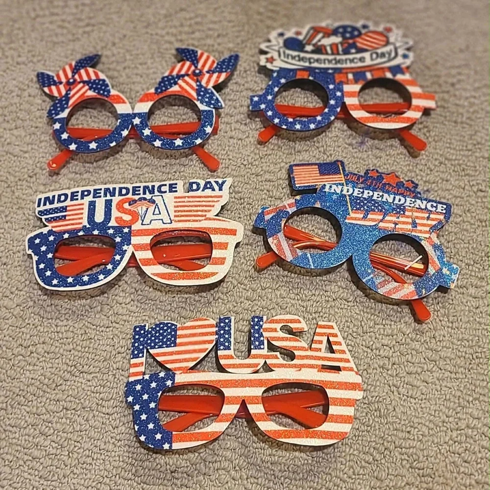 Patriotic 4th of July 9 Headbands and 9 Eye Glasses NWT